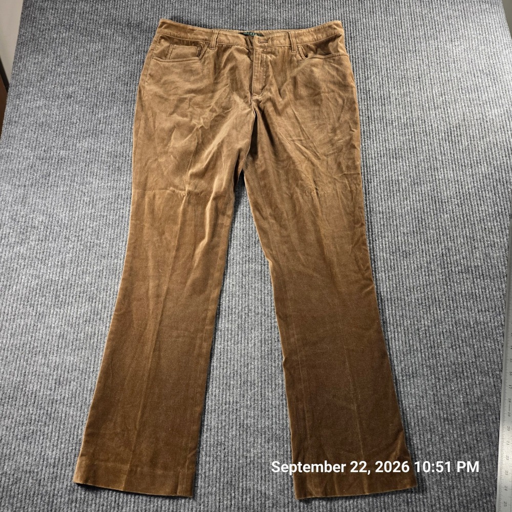 Lauren Ralph Lauren Womens Brown Velvet Straight Leg Pants Size 14
